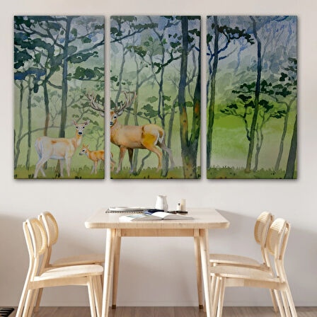 Suluboya Görünüm Geyikler Dekoratif Kanvas Tablo, Duvar Dekoru 3648