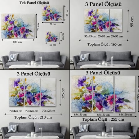 Çiçekler Modern Soyut Çalışma Dekoratif Kanvas Tablo, Duvar Dekoru 3650