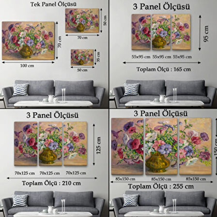 Yağlıboya Görünüm Vintage Çiçekler Dekoratif Kanvas Tablo, Duvar Dekoru 3672