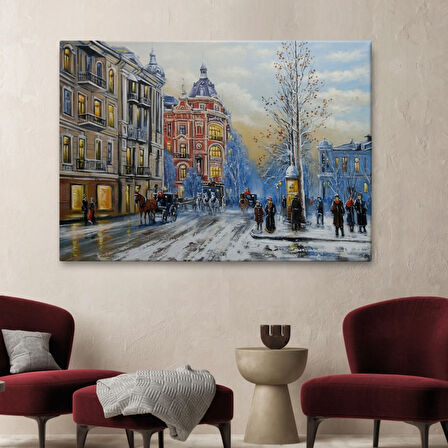 Eski Sokak Manzarası Kiev Ukrayna Dekoratif Kanvas Tablo, Duvar Dekoru 3695