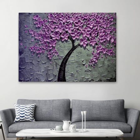 Yağlıboya Görünüm Pembe Çiçek Ağacı Dekoratif Kanvas Tablo, Duvar Dekoru 3706