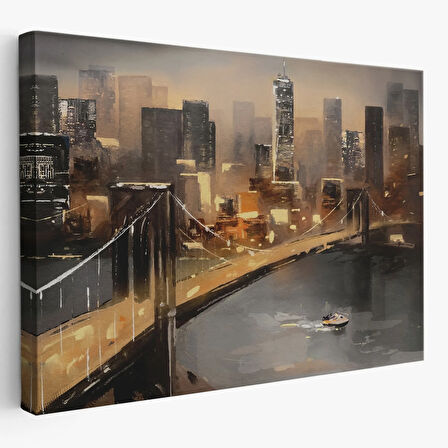 Köprü ve Nehir Manzarası NewYork Dekoratif Kanvas Tablo, Duvar Dekoru 3733