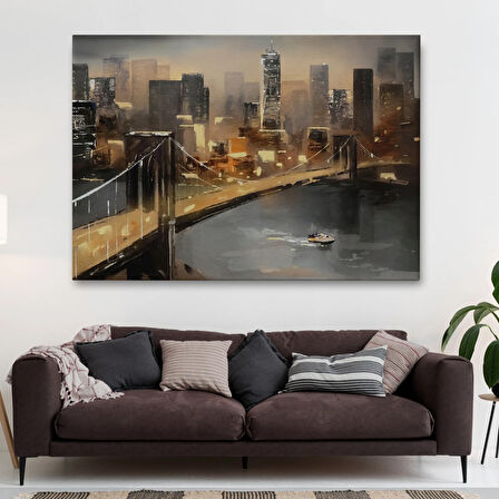 Köprü ve Nehir Manzarası NewYork Dekoratif Kanvas Tablo, Duvar Dekoru 3733