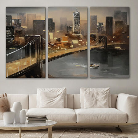 Köprü ve Nehir Manzarası NewYork Dekoratif Kanvas Tablo, Duvar Dekoru 3733