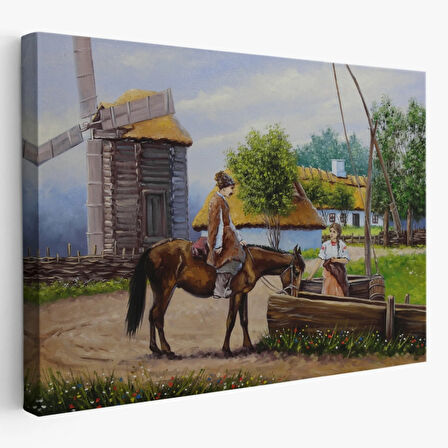 Yağlıboya Görünüm Köyden Manzara Dekoratif Kanvas Tablo, Duvar Dekoru 3737