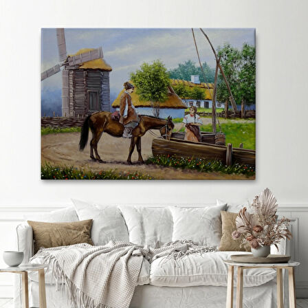 Yağlıboya Görünüm Köyden Manzara Dekoratif Kanvas Tablo, Duvar Dekoru 3737