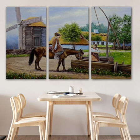 Yağlıboya Görünüm Köyden Manzara Dekoratif Kanvas Tablo, Duvar Dekoru 3737