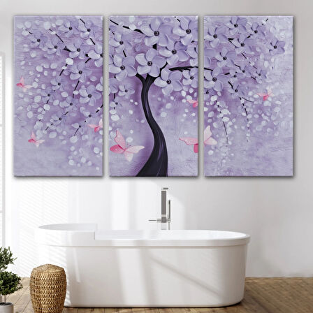 Kelebekler ve Mavi İncili Çiçekler Dekoratif Kanvas Tablo, Duvar Dekoru 3738