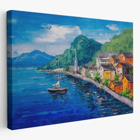 Yağlıboya Görünüm Hallstatt Avusturya Dekoratif Kanvas Tablo, Duvar Dekoru 3742