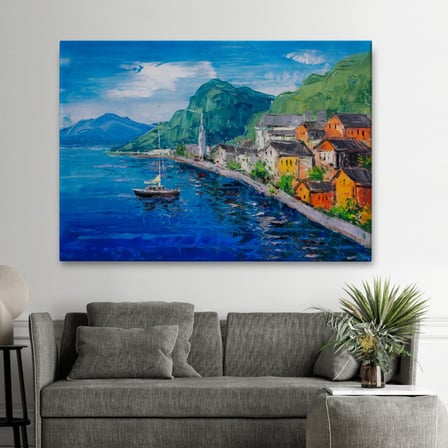 Yağlıboya Görünüm Hallstatt Avusturya Dekoratif Kanvas Tablo, Duvar Dekoru 3742