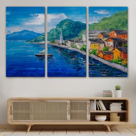 Yağlıboya Görünüm Hallstatt Avusturya Dekoratif Kanvas Tablo, Duvar Dekoru 3742