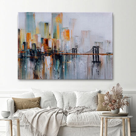New York Brooklyn Köprüsü Soyut Yağlıboya Görünüm Dekoratif Kanvas Tablo, Duvar Dekoru 3744