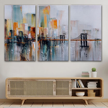 New York Brooklyn Köprüsü Soyut Yağlıboya Görünüm Dekoratif Kanvas Tablo, Duvar Dekoru 3744
