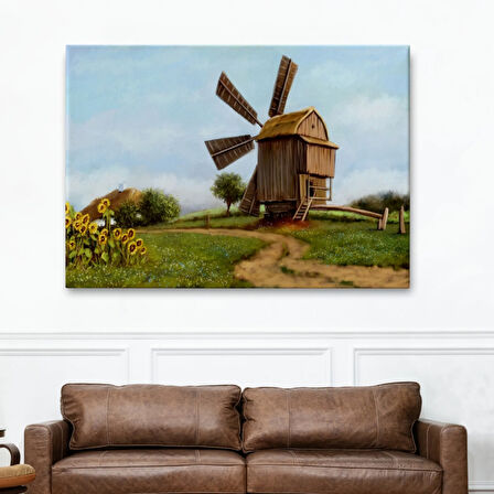 Yağlıboya Görünüm Eski Yel Değirmeni Dekoratif Kanvas Tablo, Duvar Dekoru 3746