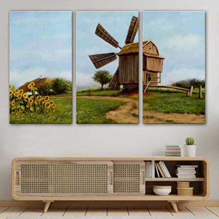 Yağlıboya Görünüm Eski Yel Değirmeni Dekoratif Kanvas Tablo, Duvar Dekoru 3746