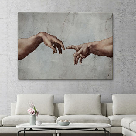 Michelangelo, Ademin Yaratılışı Tanrının Eli Dekoratif Kanvas Tablo, Duvar Dekoru 3753