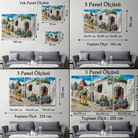 Kapadokya Göremedeki Köy Hayatı Yaşam Suluboya Görünüm Dekoratif Kanvas Tablo, Duvar Dekoru 3756