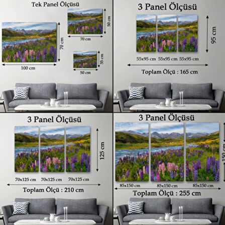 Nehir Dağ ve Mor Bakla Çiçekleri Dekoratif Kanvas Tablo, Duvar Dekoru 3759