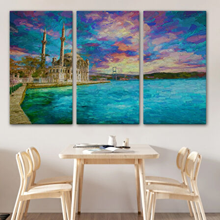 Yağlıboya Görünüm Camii ve Deniz Dekoratif Kanvas Tablo, Duvar Dekoru 3760