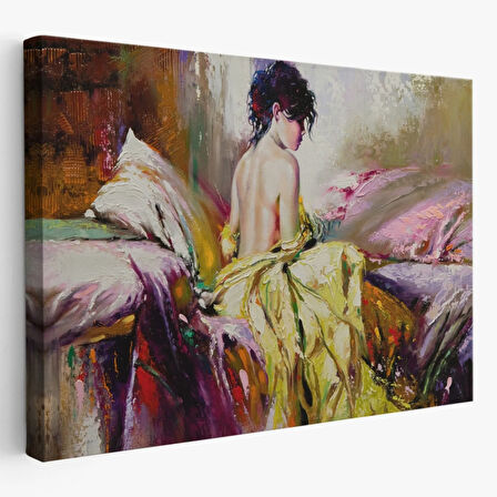 Pastel Boya Görünüm Yalnız Kadın Dekoratif Kanvas Tablo, Duvar Dekoru 3766