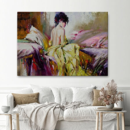 Pastel Boya Görünüm Yalnız Kadın Dekoratif Kanvas Tablo, Duvar Dekoru 3766