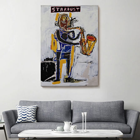 Saksafon Jean Michel Basquiat Sokak Sanatı, PopArt Dekoratif Kanvas Tablo, Duvar Dekoru 4963