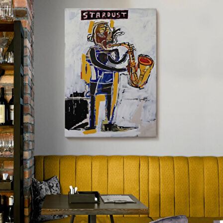 Saksafon Jean Michel Basquiat Sokak Sanatı, PopArt Dekoratif Kanvas Tablo, Duvar Dekoru 4963