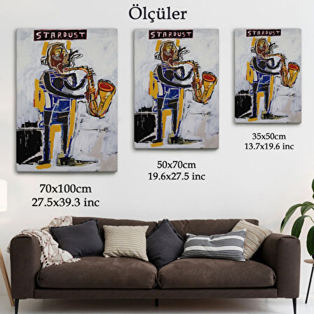 Saksafon Jean Michel Basquiat Sokak Sanatı, PopArt Dekoratif Kanvas Tablo, Duvar Dekoru 4963