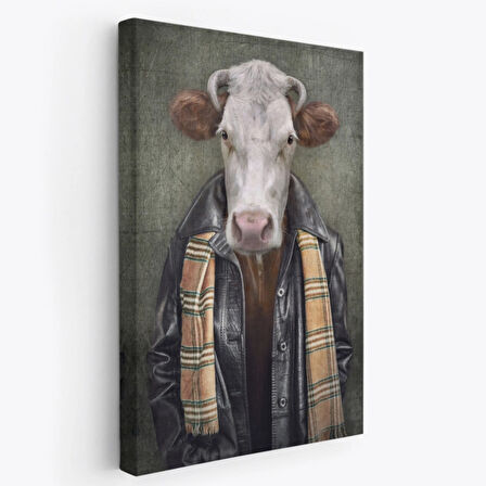 İnsan Görünümlü İnek Pop Art Mizah Dekoratif Kanvas Tablo, Duvar Dekoru 4997
