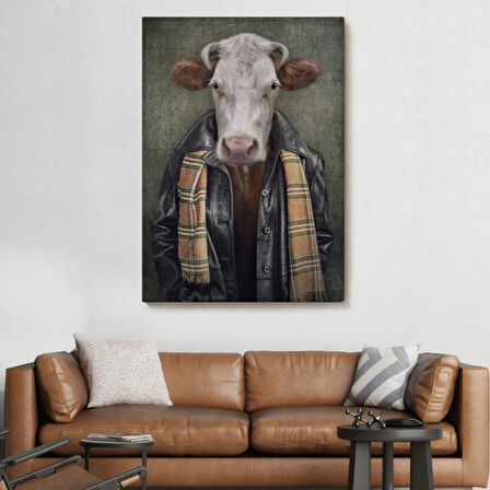 İnsan Görünümlü İnek Pop Art Mizah Dekoratif Kanvas Tablo, Duvar Dekoru 4997