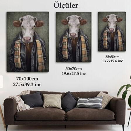 İnsan Görünümlü İnek Pop Art Mizah Dekoratif Kanvas Tablo, Duvar Dekoru 4997