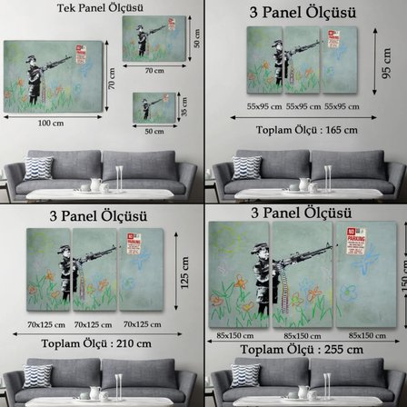 Makineli Tüfek ve Çocuk, No Parking, Banksy Dekoratif Kanvas Tablo, Duvar Dekoru 5008