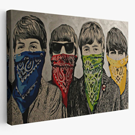Bandanalı Beatles Çocuklar, Banksy Dekoratif Kanvas Tablo, Duvar Dekoru 5011