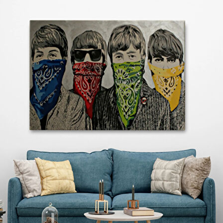 Bandanalı Beatles Çocuklar, Banksy Dekoratif Kanvas Tablo, Duvar Dekoru 5011