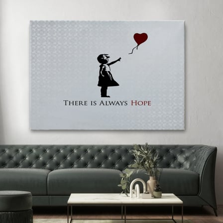 Kırmızı Balonlu Kız ve Her Zaman Umut Vardır Yazısı, Banksy Dekoratif Kanvas Tablo 5012