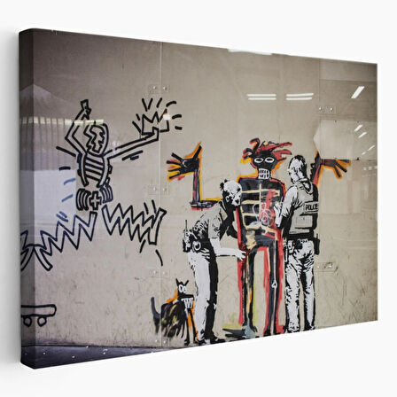 Grafitiyi Arayan Polisler Eseri Banksy Dekoratif Kanvas Tablo, Duvar Dekoru 5018