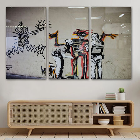 Grafitiyi Arayan Polisler Eseri Banksy Dekoratif Kanvas Tablo, Duvar Dekoru 5018