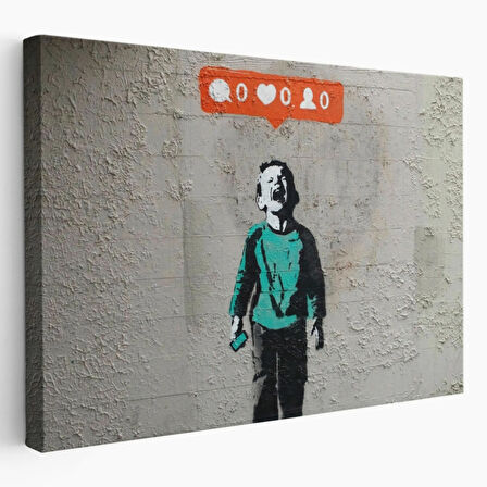 Takipçisi Olmayan Sosyal Medya Çocuğu Banksy Dekoratif Kanvas Tablo, Duvar Dekoru 5021