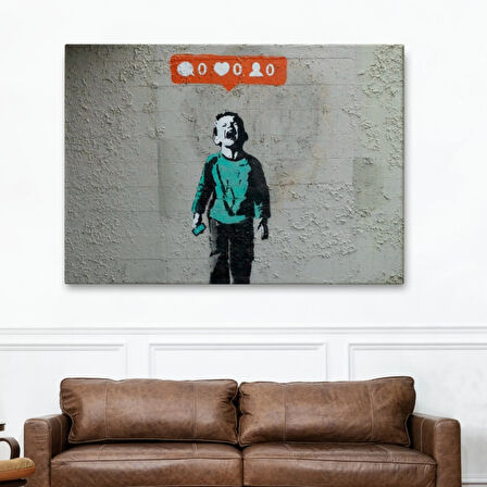 Takipçisi Olmayan Sosyal Medya Çocuğu Banksy Dekoratif Kanvas Tablo, Duvar Dekoru 5021