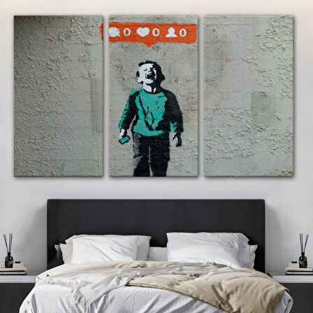 Takipçisi Olmayan Sosyal Medya Çocuğu Banksy Dekoratif Kanvas Tablo, Duvar Dekoru 5021