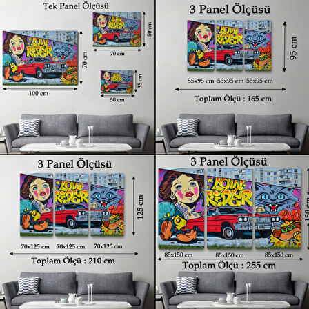 Retro Kırmızı Araba Grafiti Dekoratif Kanvas Tablo, Duvar Dekoru 5027