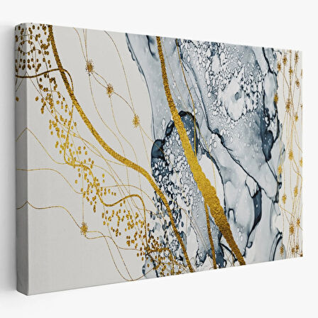 Mavi ve Gold Tonlar Soyut Çalışma Dekoratif Kanvas Tablo, Duvar Dekoru 5033