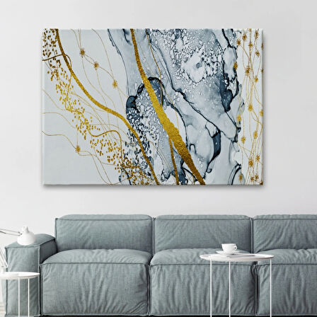 Mavi ve Gold Tonlar Soyut Çalışma Dekoratif Kanvas Tablo, Duvar Dekoru 5033