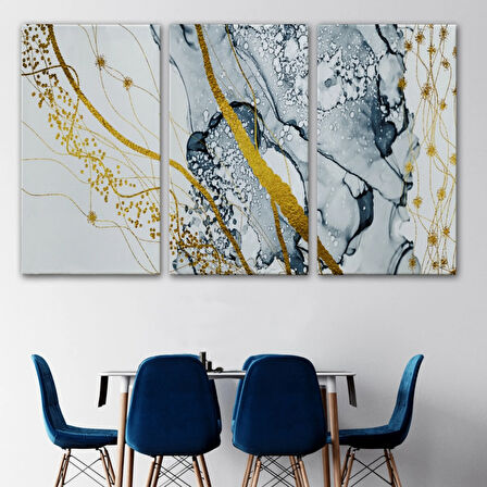 Mavi ve Gold Tonlar Soyut Çalışma Dekoratif Kanvas Tablo, Duvar Dekoru 5033