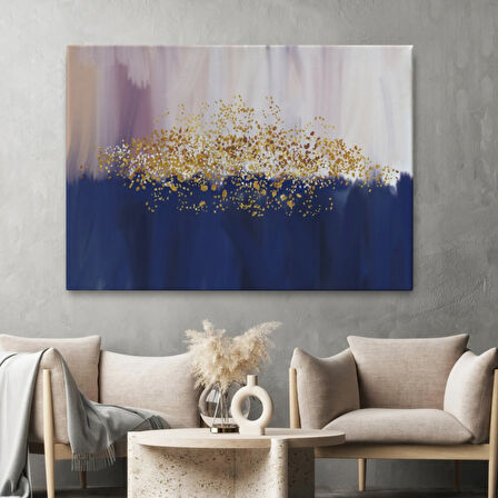 Gold ve Mavi Ton Uyumu Modern Dekoratif Kanvas Tablo, Duvar Dekoru 5045