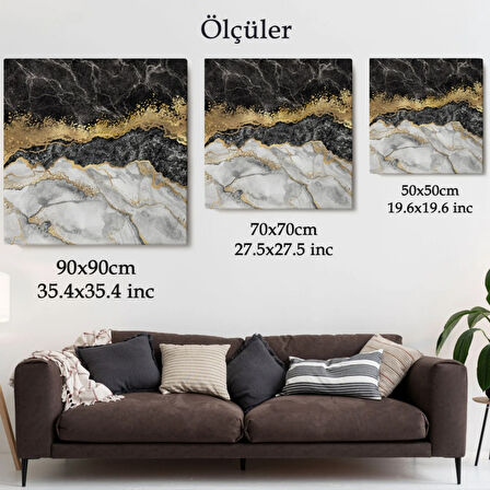 Altın Tozu ve Mermer Desen Soyut Dekoratif Kanvas Tablo, Duvar Dekoru 5054