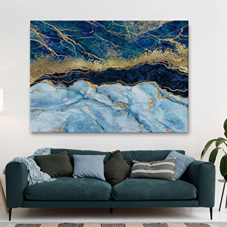 Gold ve Mavi Ton Mermer Desen Dekoratif Kanvas Tablo, Duvar Dekoru 5061