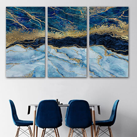 Gold ve Mavi Ton Mermer Desen Dekoratif Kanvas Tablo, Duvar Dekoru 5061