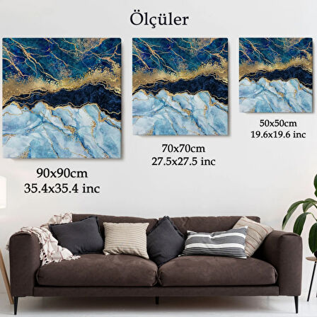 Gold ve Mavi Ton Mermer Desen Dekoratif Kanvas Tablo, Duvar Dekoru 5061