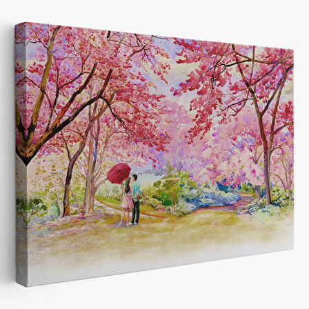 Sevgililer ve Sakura Ağacı Dekoratif Kanvas Tablo, Duvar Dekoru 5082